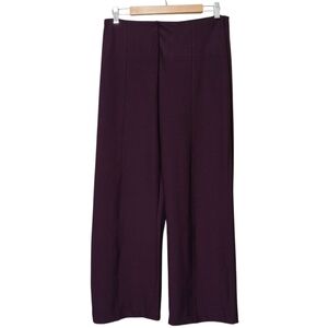 Lysse Pants Wide Leg Cropped Knit Burgundy Elastic Waist Pull On Office Casual